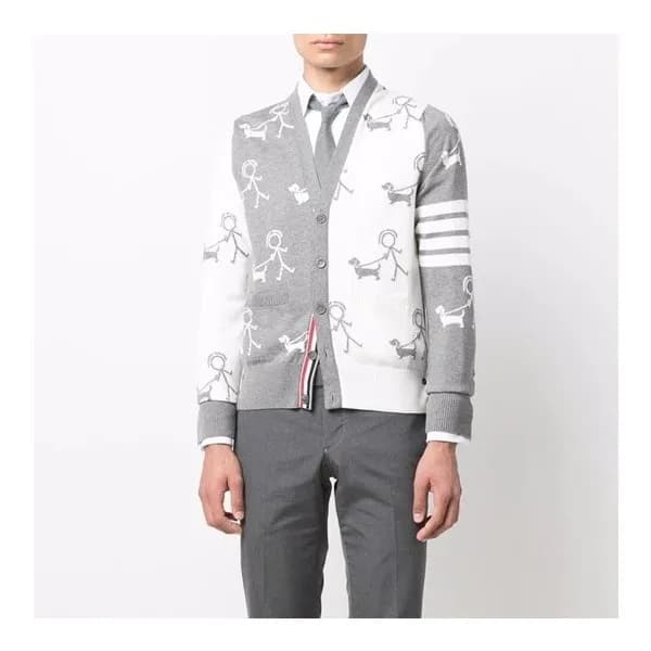 톰브라운 남성 브이넥 그레이 가디건 - Thom Browne Mens Gray Cardig… - 1