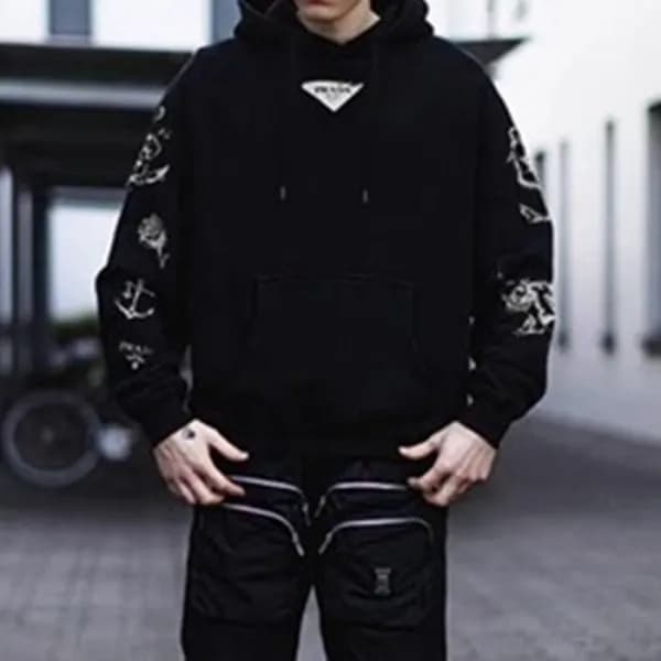 프라다 남성 캐쥬얼 블랙 후드티 - Prada Mens Black Hoodie - pra0… - 1