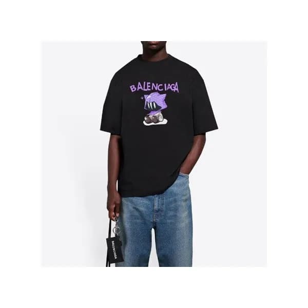 발렌시아가 남성 크루넥 블랙 반팔티 - Balenciaga Mens Black Short … - 1
