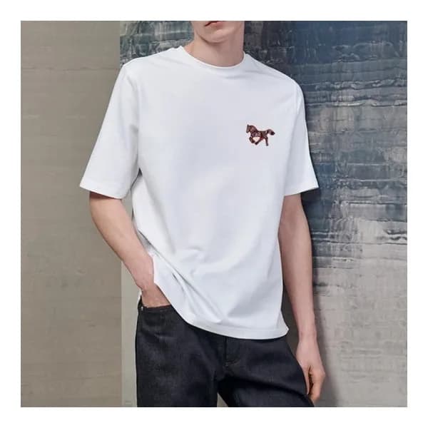 에르메스 남성 화이트 크루넥 반팔티 - Hermes Mens White Short slee… - 1