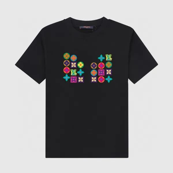 루이비통 남성 블랙 크루넥 반팔티 - Louis vuitton Mens Black Shor… - 1