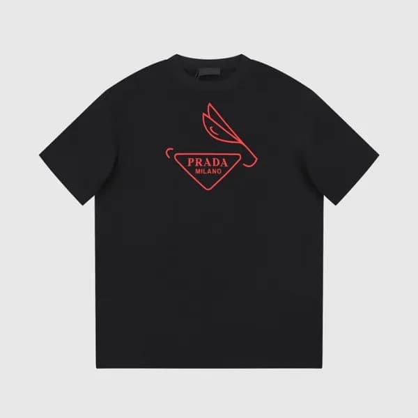 프라다 남성 블랙 크루넥 반팔티 - Prada Mens Black Short sleeved… - 1