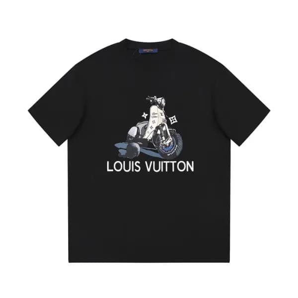 루이비통 남성 블랙 크루넥 반팔티 - Louis vuitton Mens Black Shor… - 1