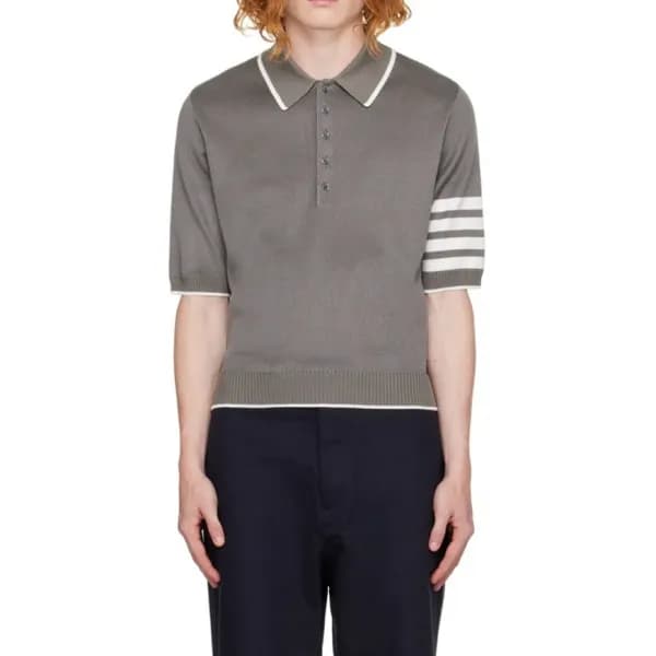 톰브라운 남성 그레이 폴로 반팔티 - Thom Browne Mens Gray Tshirts… - 1