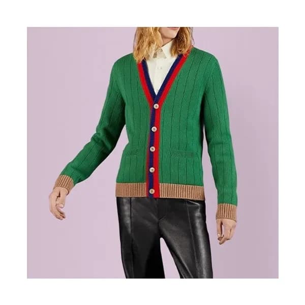 구찌 남성 그린 브이넥 가디건 - Gucci Mens Green Cardigan - gu6… - 1