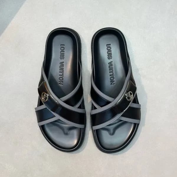 루이비통 남성 그레이탭 슬리퍼 - Louis vuitton Mens Gray Tap Sli… - 1