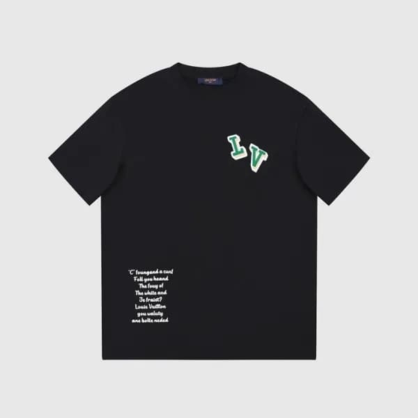 루이비통 남성 크루넥 블랙 반팔티 - Louis vuitton Mens Black Shor… - 1