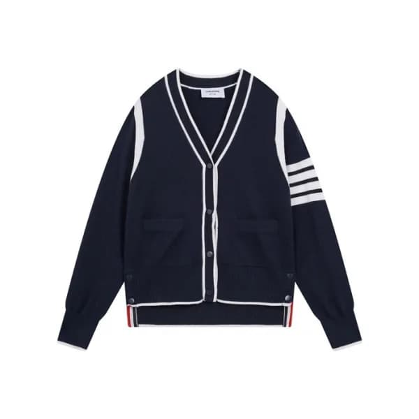 톰브라운 남성 브이넥 네이비 가디건 - Thom Browne Unisex Navy Card… - 1