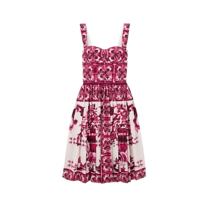 돌체앤가바나 여성 마이올리카 주름 프린트 드레스 - Dolce&Gabbana Womens … - 1
