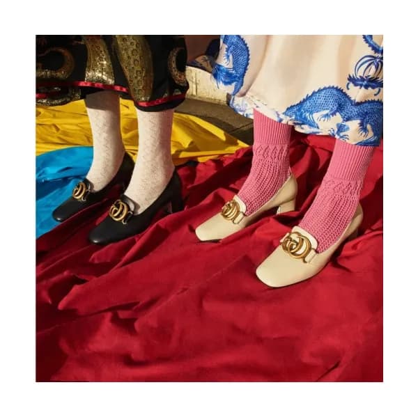Gucci 2019 Ladies Web GG Metal Logo Middle-heel pu… - 1