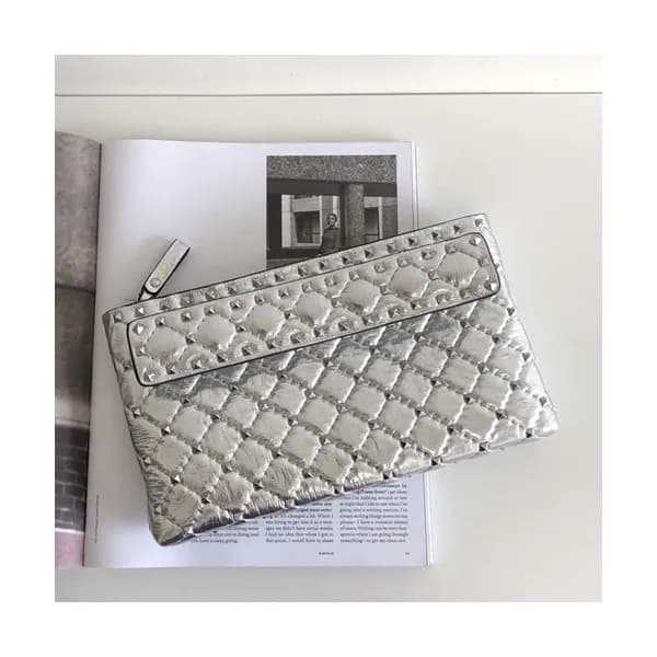 Valentino 2019 Rockstud Leather Clutch Bag,26.5cm … - 1