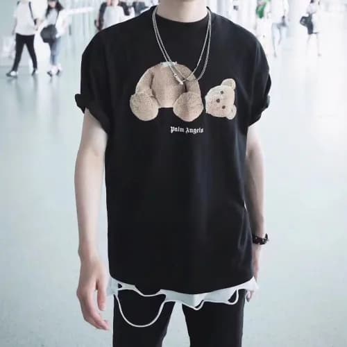 Palm Angels 2019 Mens Neck Logo Cotton Short Sleev… - 1