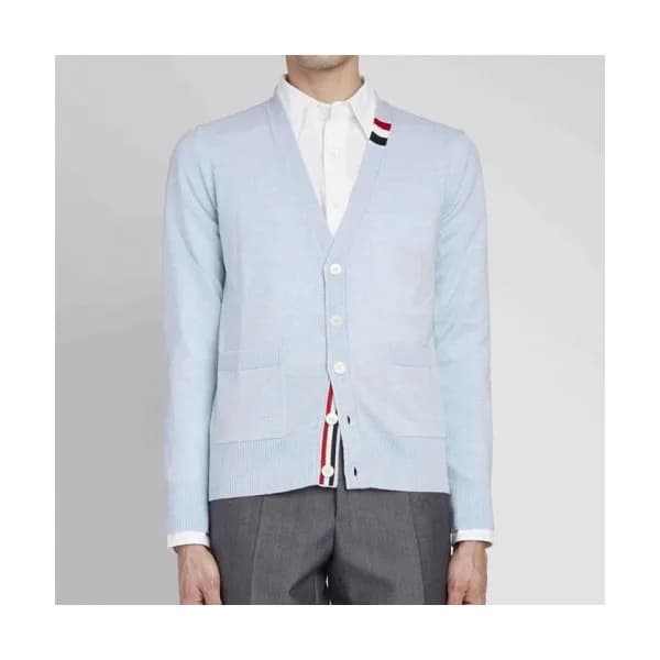 Thom Browne Mm/Wm Strap V-neck Cardigan Blue - 톰브… - 1