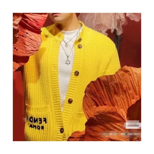 Fendi Mens Cardigan Yellow - 펜디 남성 로고 크루넥 가디건 - … - 1