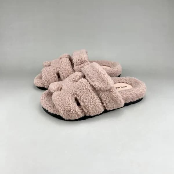 에르메스 남/녀 베이지 퍼슬리퍼 - Unisex Beige Slippers - her085… - 1