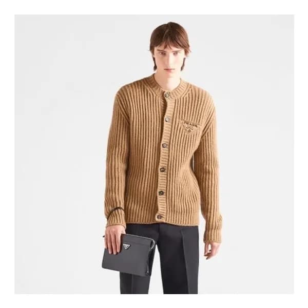 프라다 남성 카멜 브이넥 가디건 - Prada Mens Camel Cardigan - pr… - 1