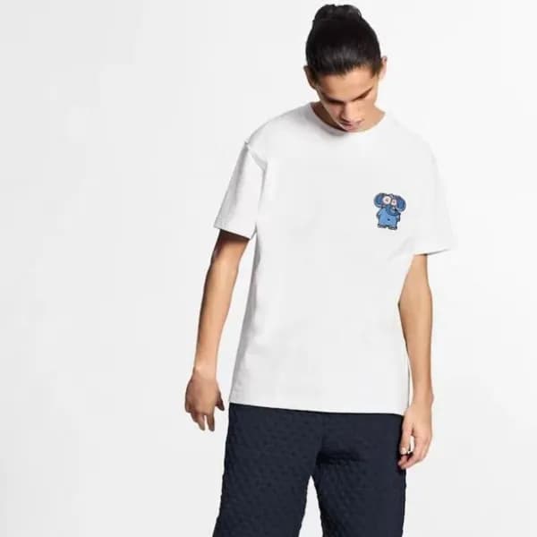루이비통 남성 화이트 크루넥 반팔티 - Louis vuitton Mens White Sho… - 1