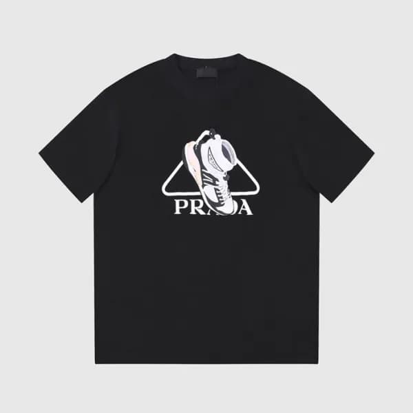 프라다 남성 크루넥 블랙 반팔티 - Prada Mens Black Short sleeved… - 1