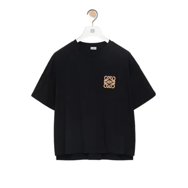 로에베 여성 이니셜 블랙 반팔티 - Loewe Womens Black Short sleev… - 1