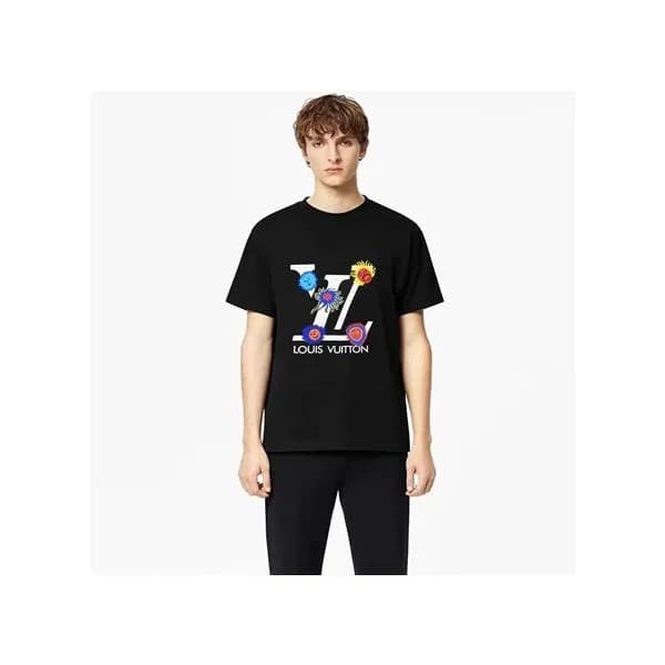 루이비통 남성 크루넥 블랙 반팔티 - Louis vuitton Mens Black Shor… - 1