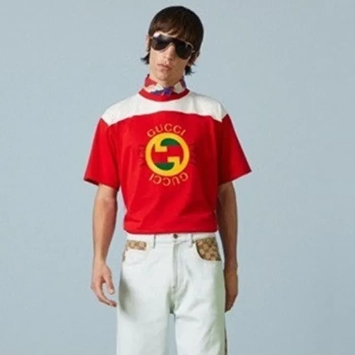 구찌 남/녀 레드 크루넥 반팔티 - Gucci Unisex Red Short sleeved… - 1