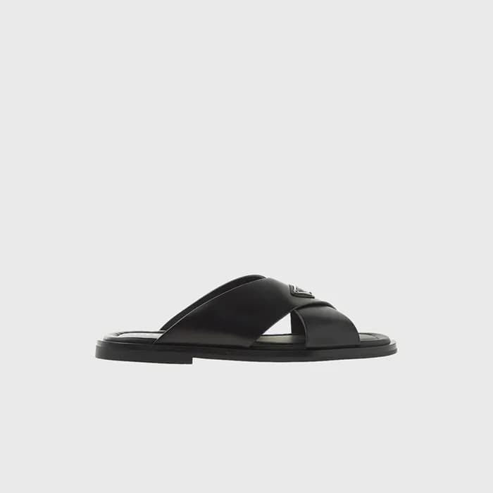 프라다 남성 크로스 레더 블랙 샌들 【매장-140만원대】 - Prada Mens Black… - 1