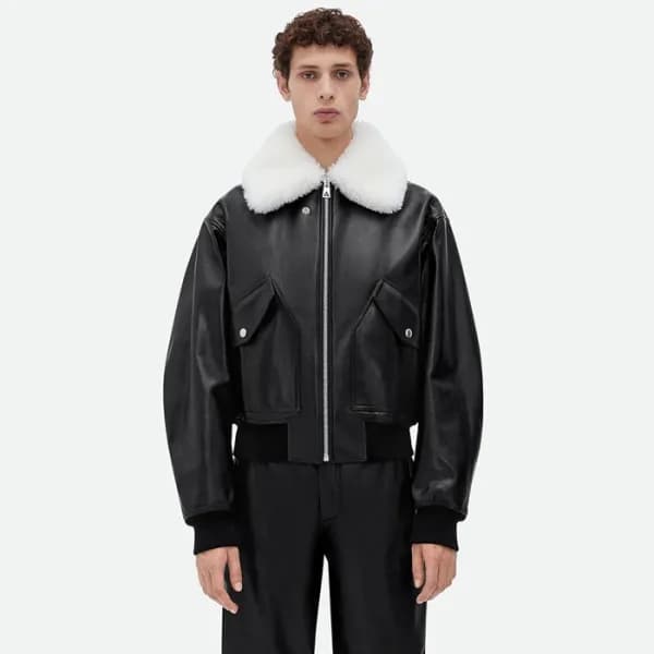 보테가베네타 남성 블랙 가죽 자켓 - Bottega Veneta Mens Black Jac… - 1