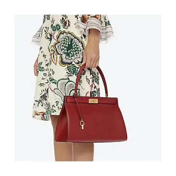 Tory Burch Lee Radziwill Satchel Leather Red Tote … - 1