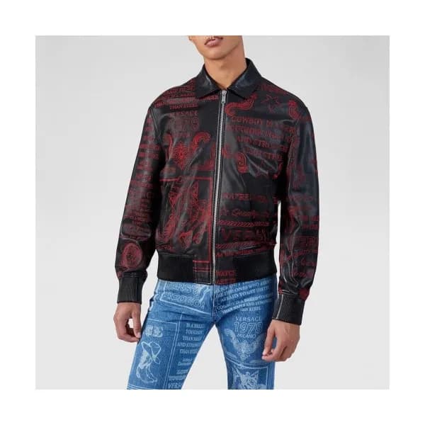 [베르사체]Versace 2020 Logo Mens Casual Leather Jacket… - 1