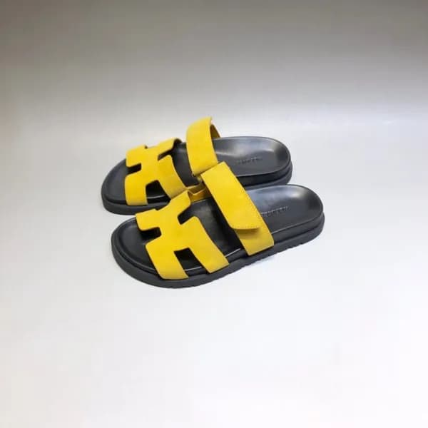 에르메스 남/녀 트렌디 옐로우 슬리퍼 - Unisex Yellow Slippers - he… - 1