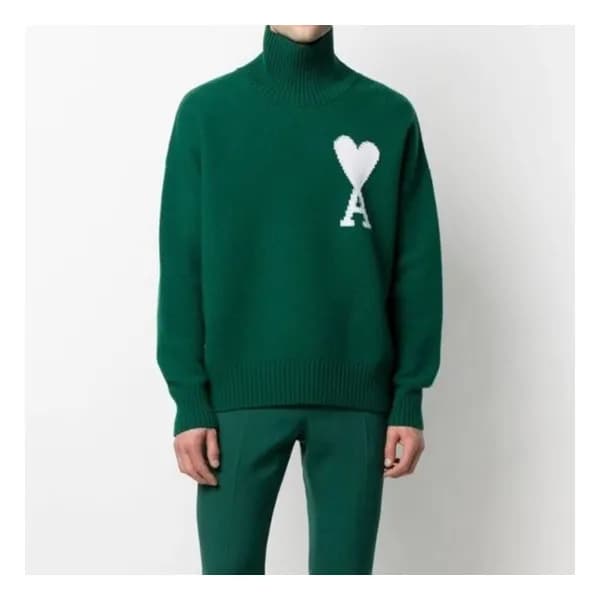 아미 남/녀 그린 터틀넥 니트 - Ami Unisex Green Knits - ami031… - 1