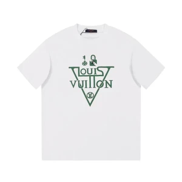 루이비통 남성 화이트 크루넥 반팔티 - Louis vuitton Mens White Sho… - 1