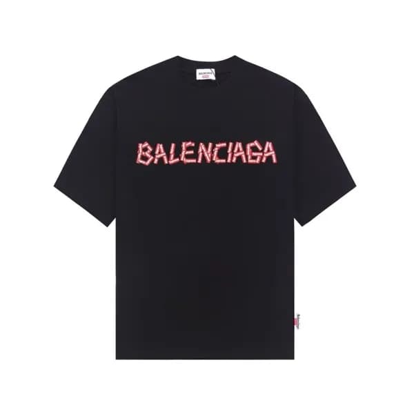 발렌시아가 남성 크루넥 블랙 반팔티 - Balenciaga Mens Black Short … - 1