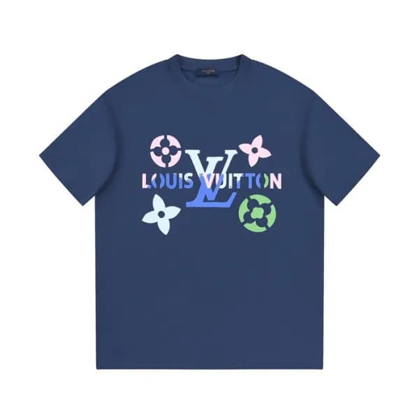 루이비통 남성 블루 크루넥 반팔티 - Louis vuitton Mens Blue Short… - 1