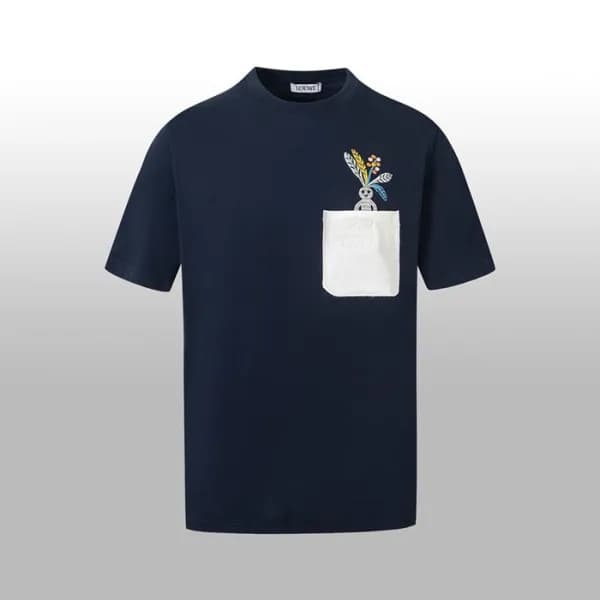 로에베 남/녀 네이비 반팔 티셔츠 - Loewe Unisex Navy Tshirts - l… - 1