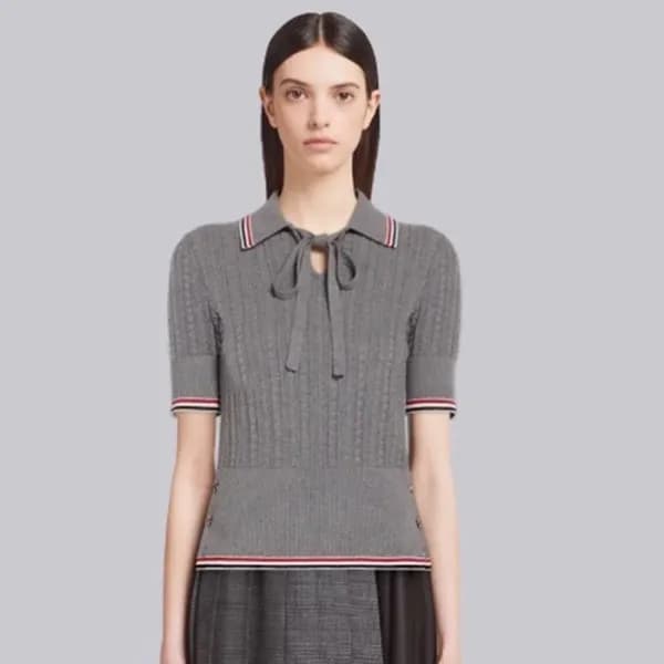 톰브라운 여성 폴로 니트 반팔티 - Thom Browne Womens Polo Knit -… - 1