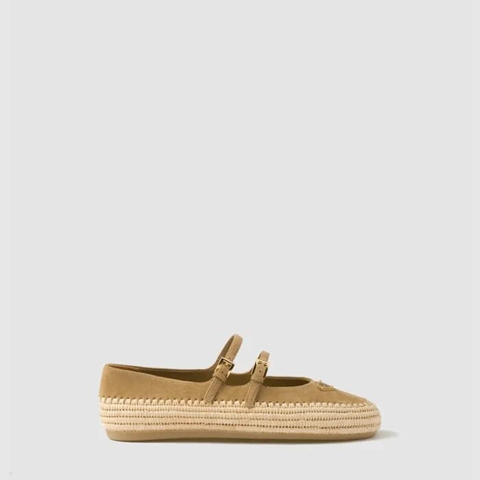 프라다 여성 나파 라피아 발레리나 - Prada Womens Nappa Raffia Ba… - 1