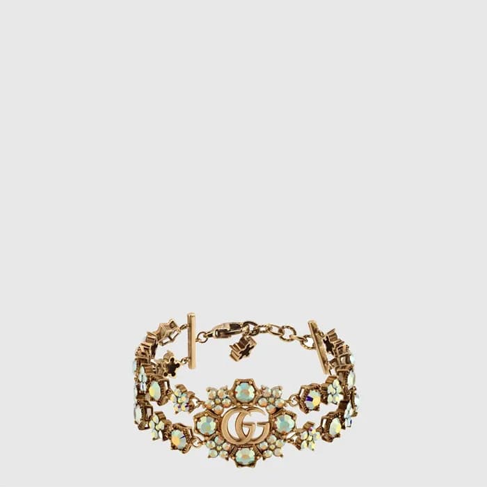 구찌 여성 더블 G 플라워 크리스탈 브레이슬릿 - Gucci Womens Double G Flower Crystal Bracelet - acc10674x - 1