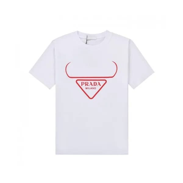 Prada Mens Basic Logo Short Sleeved Tshirts Whire… - 1