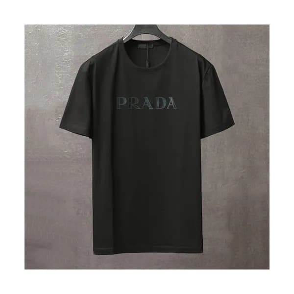Prada Mens Basic Logo Short Sleeved Tshirts Black… - 1