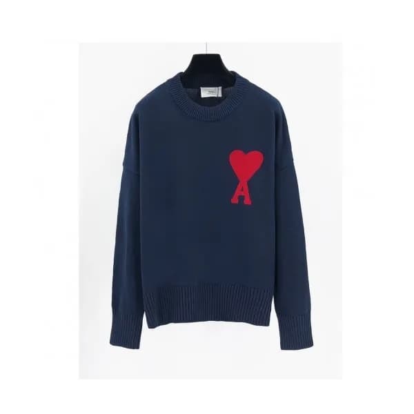 Ami Mm/Wm Logo Casual Turtle-neck Sweaters Navy -… - 1