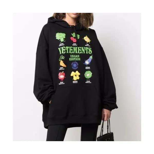 Vetements Mm/Wm Logo Oversize Cotton Hoodie Black… - 1