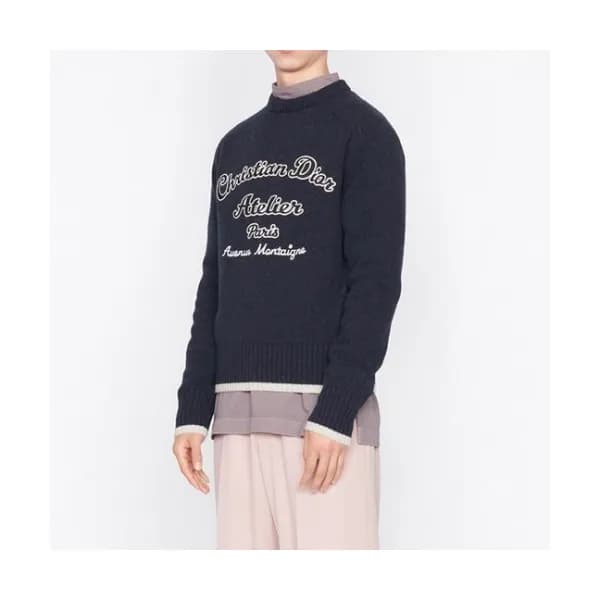 Dior Mm/Wm Retro Logo Crew-neck Sweaters Navy - 디… - 1