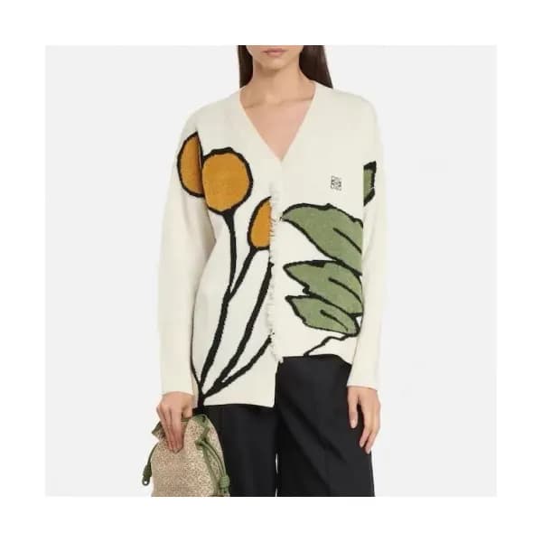 Loewe Womens Logo Crew-neck Wool Sweaters Ivory -… - 1