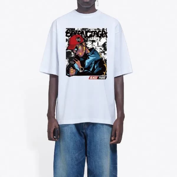 발렌시아가 남/여 크루넥 화이트 반팔티 - Unisex White Tshirts - bal… - 1