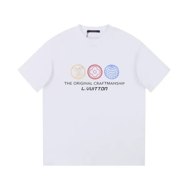 루이비통 남성 화이트 크루넥 반팔티 - Louis vuitton Mens White Sho… - 1
