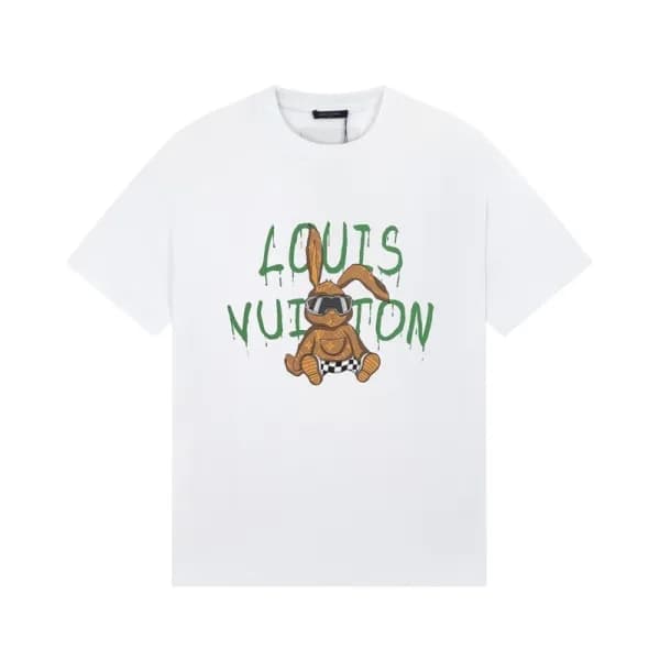 루이비통 남성 화이트 크루넥 반팔티 - Louis vuitton Mens White Sho… - 1