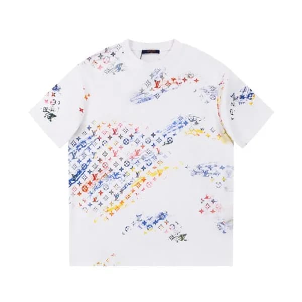 루이비통 남성 화이트 크루넥 반팔티 - Louis vuitton Mens White Sho… - 1