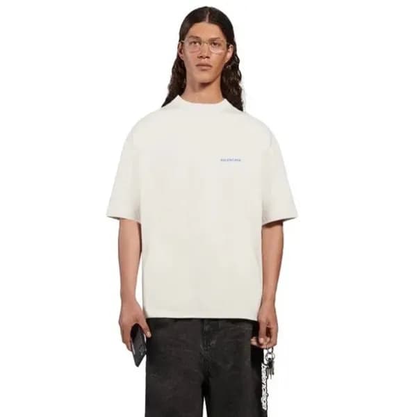 발렌시아가 남성 아이보리 크루넥 반팔티 - Balenciaga Mens Ivory Shor… - 1