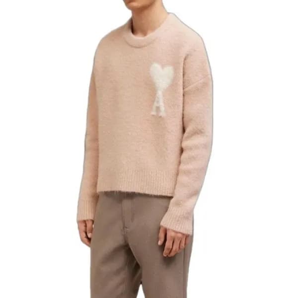 아미 남/녀 핑크 크루넥 니트 - Ami Unisex Pink Knits - amc104x - 1